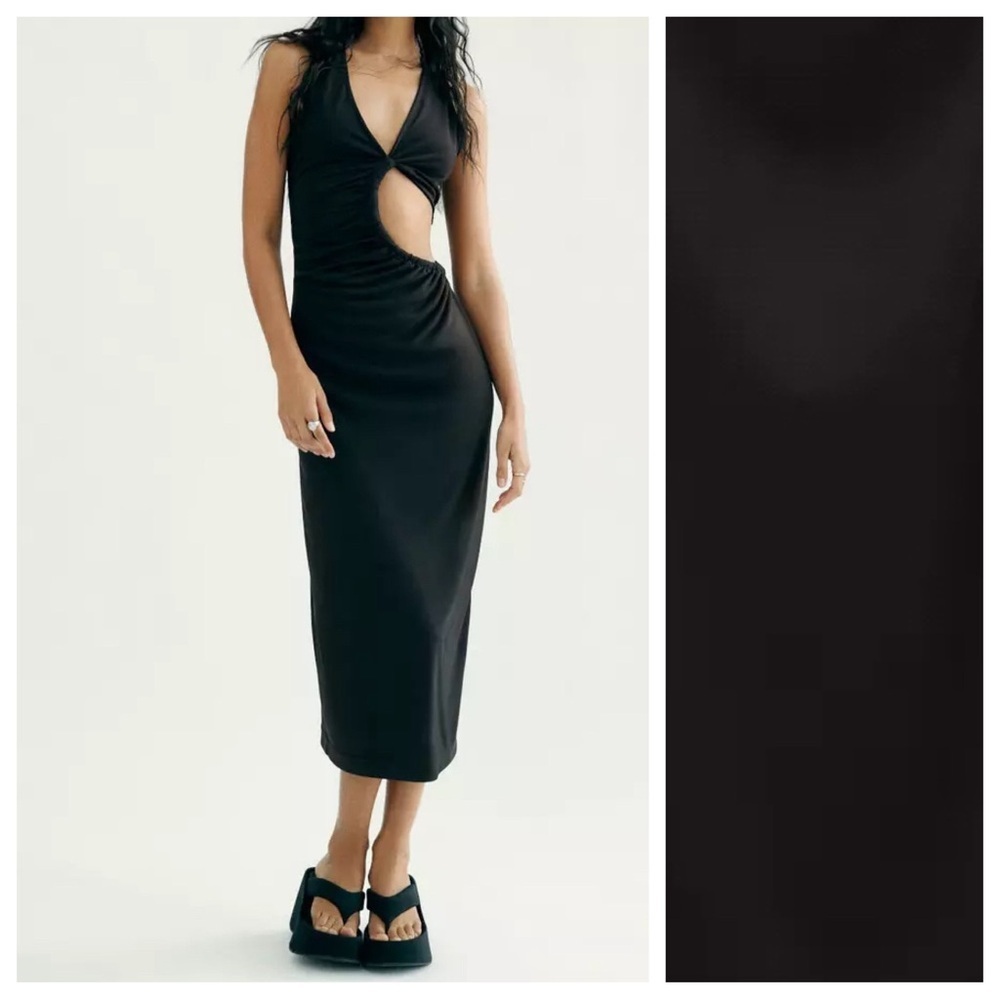 NWT. Zara Black Cut Out V-neck Midi Dress. Size XS.